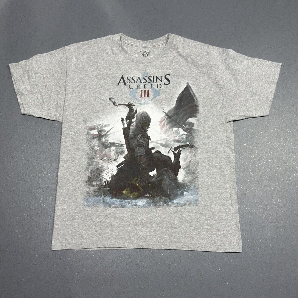 Vintage 2013 Assassins Creed III Video Game Promo T Shirt Mens XL Gray Ubisoft